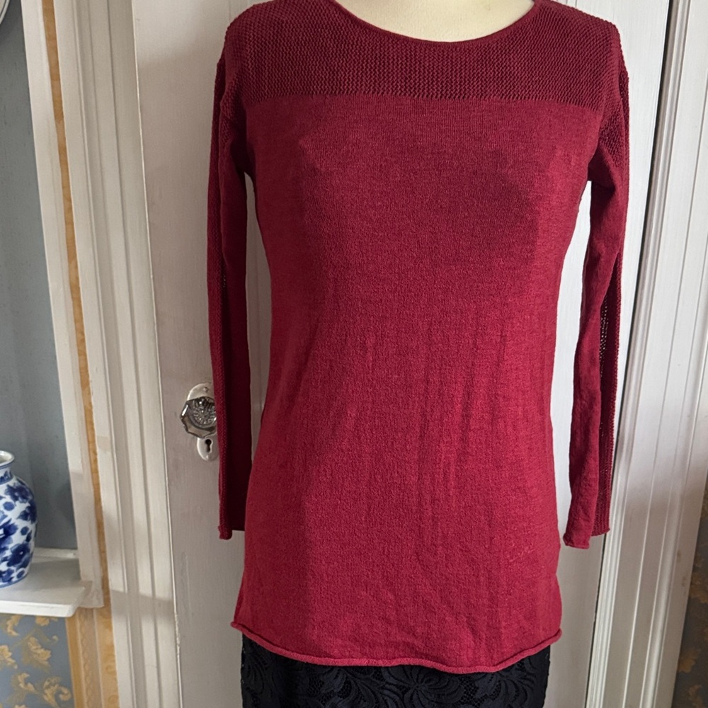 Eileen Fisher Rich Burgundy Long Sleeve Wool Top